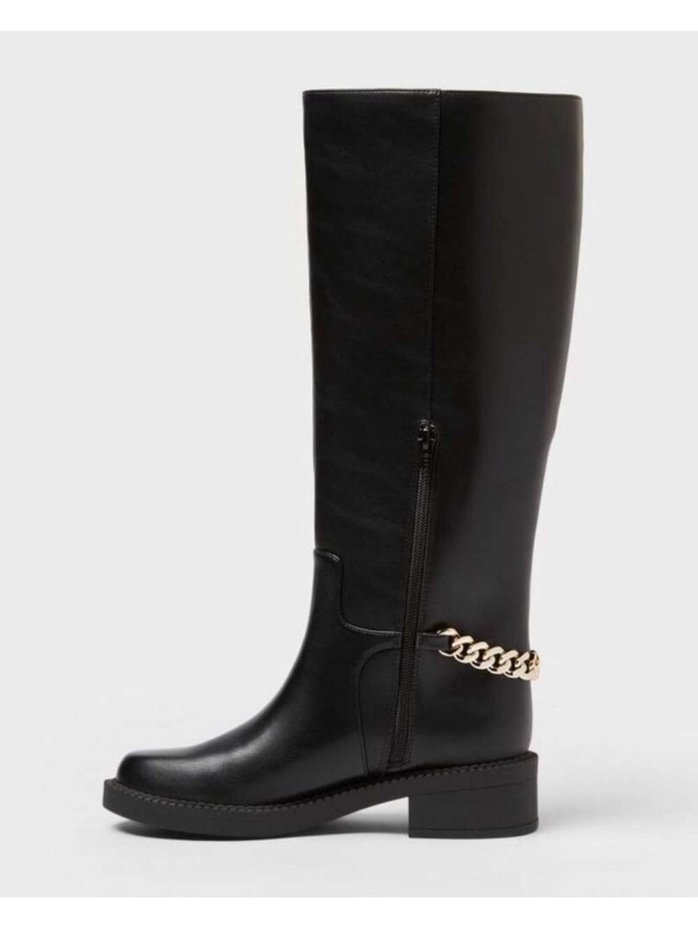 a new day Black Knee-High Boots with Gold Chain Accent